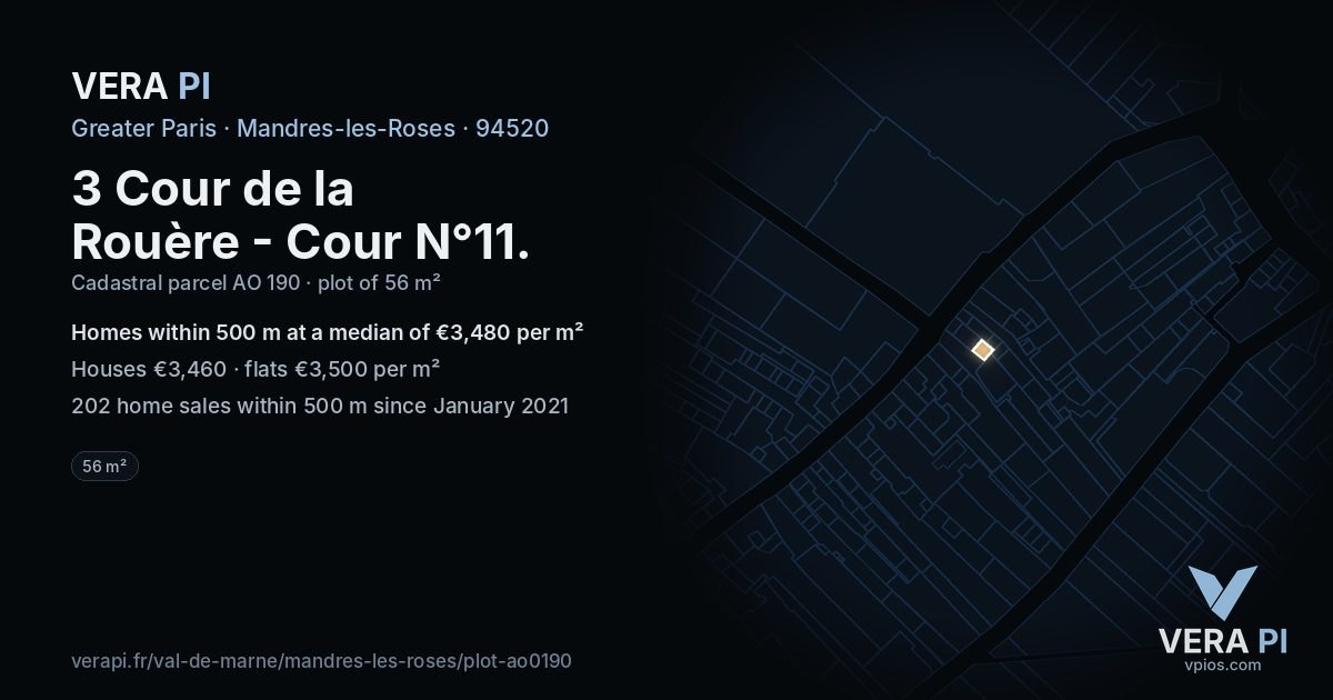 3 Cour de la Rouère - Cour N°11, Mandres-les-Roses at night – the plot lit, the parcels around coloured by the prices near them