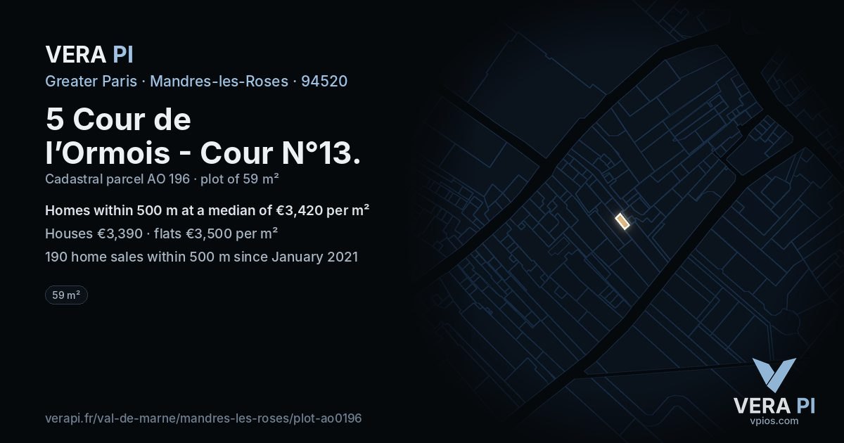 5 Cour de l’Ormois - Cour N°13, Mandres-les-Roses at night – the plot lit, the parcels around coloured by the prices near them