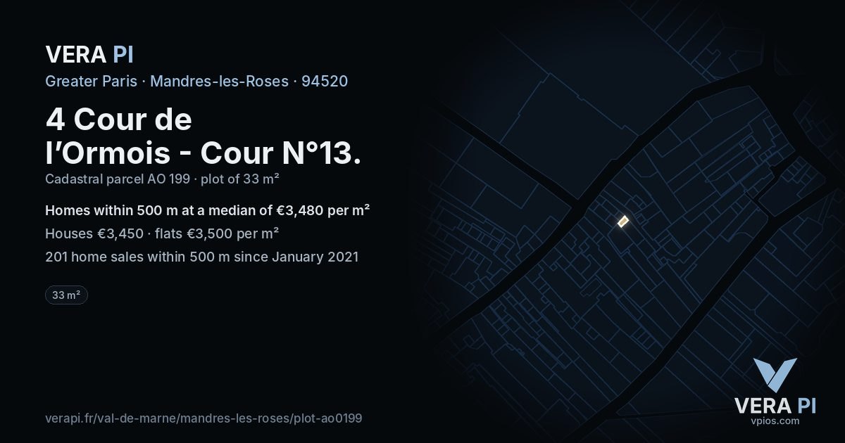 4 Cour de l’Ormois - Cour N°13, Mandres-les-Roses at night – the plot lit, the parcels around coloured by the prices near them