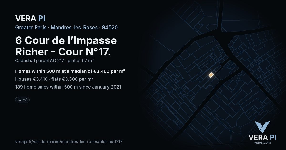 6 Cour de l’Impasse Richer - Cour N°17, Mandres-les-Roses at night – the plot lit, the parcels around coloured by the prices near them