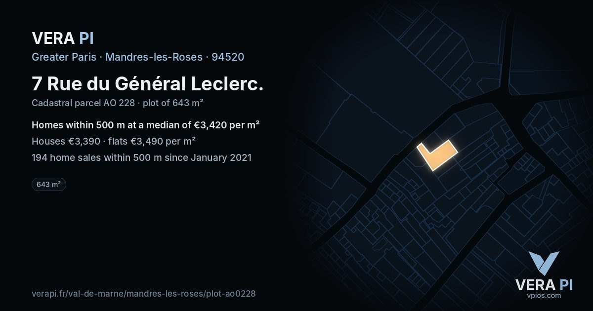 7 Rue du Général Leclerc, Mandres-les-Roses at night – the plot lit, the parcels around coloured by the prices near them