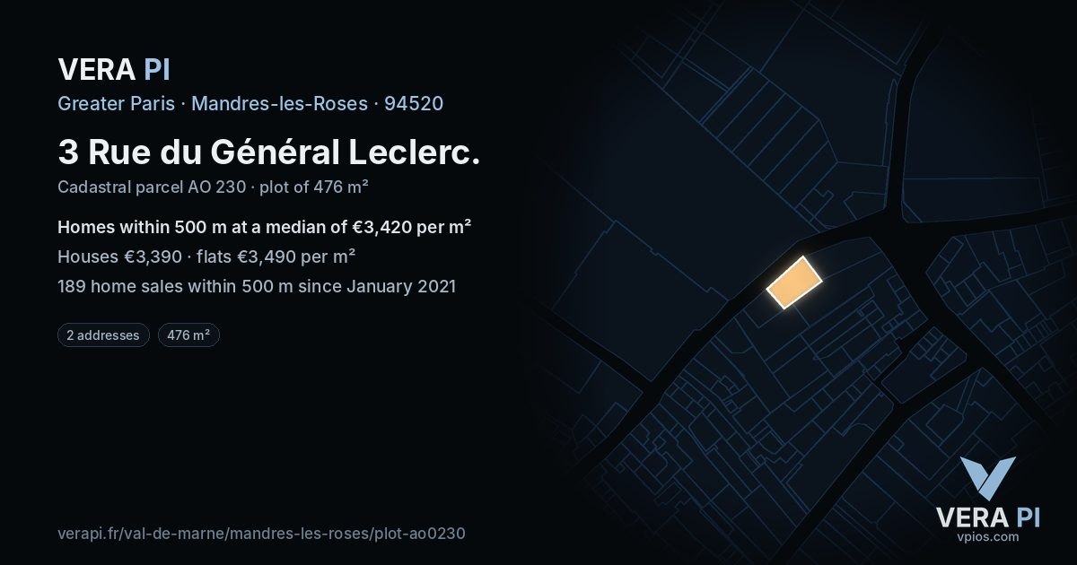 3 Rue du Général Leclerc, Mandres-les-Roses at night – the plot lit, the parcels around coloured by the prices near them