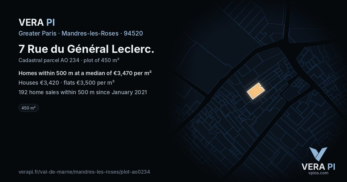 7 Rue du Général Leclerc, Mandres-les-Roses at night – the plot lit, the parcels around coloured by the prices near them