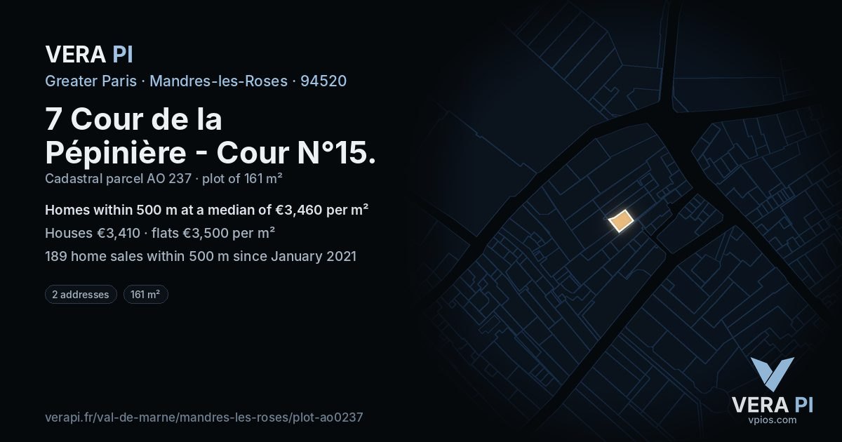 7 Cour de la Pépinière - Cour N°15, Mandres-les-Roses at night – the plot lit, the parcels around coloured by the prices near them