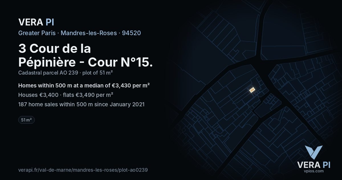 3 Cour de la Pépinière - Cour N°15, Mandres-les-Roses at night – the plot lit, the parcels around coloured by the prices near them