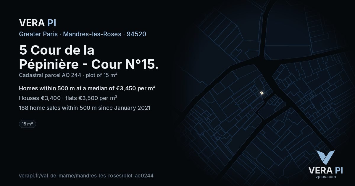 5 Cour de la Pépinière - Cour N°15, Mandres-les-Roses at night – the plot lit, the parcels around coloured by the prices near them