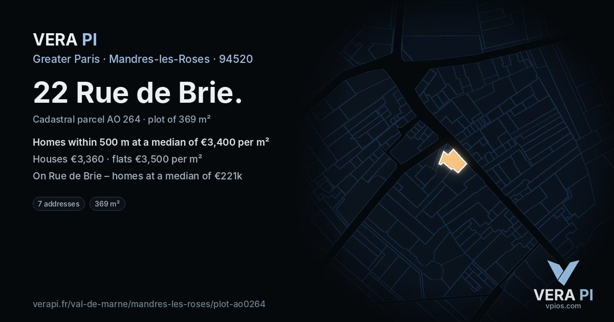 22 Rue de Brie, Mandres-les-Roses at night – the plot lit, the parcels around coloured by the prices near them