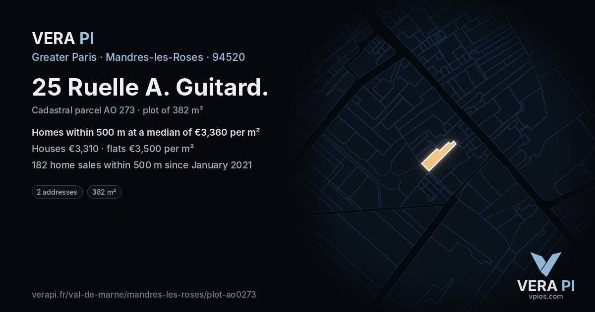 25 Ruelle A. Guitard, Mandres-les-Roses at night – the plot lit, the parcels around coloured by the prices near them