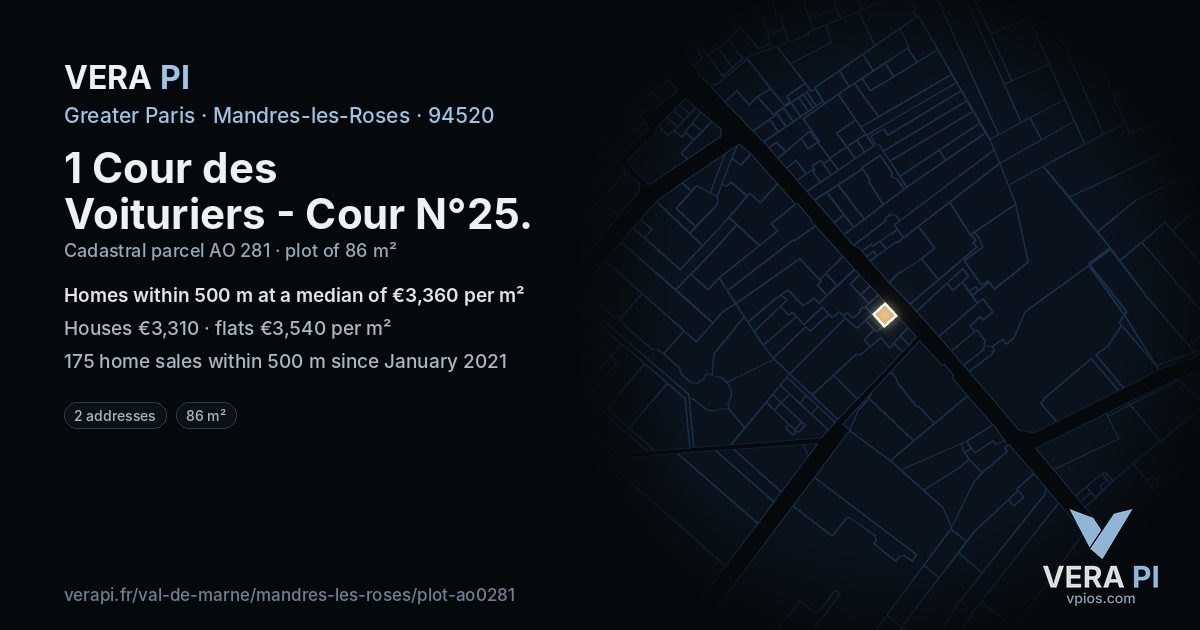 1 Cour des Voituriers - Cour N°25, Mandres-les-Roses at night – the plot lit, the parcels around coloured by the prices near them