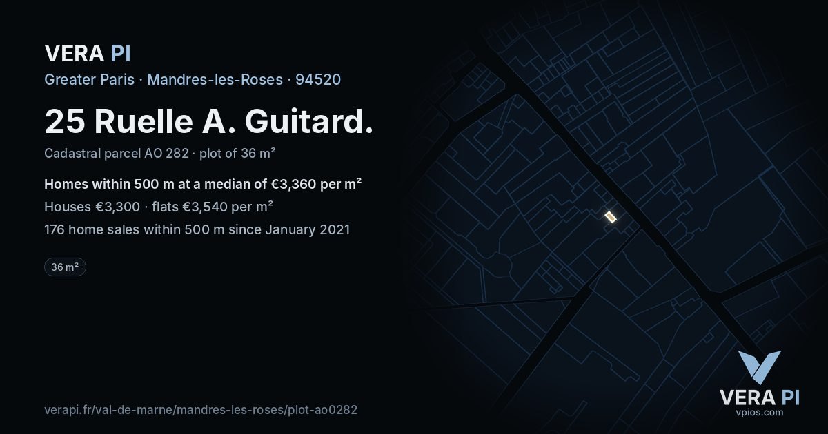 25 Ruelle A. Guitard, Mandres-les-Roses at night – the plot lit, the parcels around coloured by the prices near them