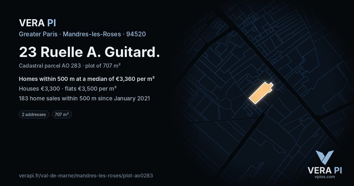 23 Ruelle A. Guitard, Mandres-les-Roses at night – the plot lit, the parcels around coloured by the prices near them