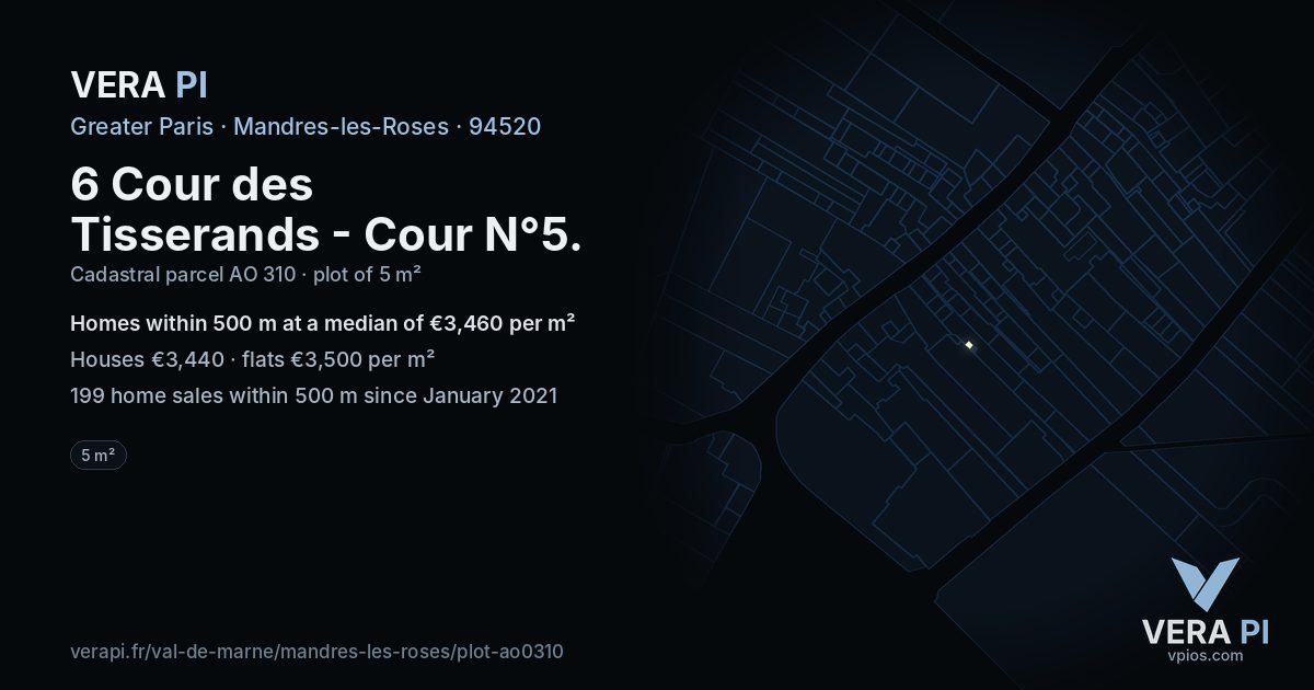 6 Cour des Tisserands - Cour N°5, Mandres-les-Roses at night – the plot lit, the parcels around coloured by the prices near them