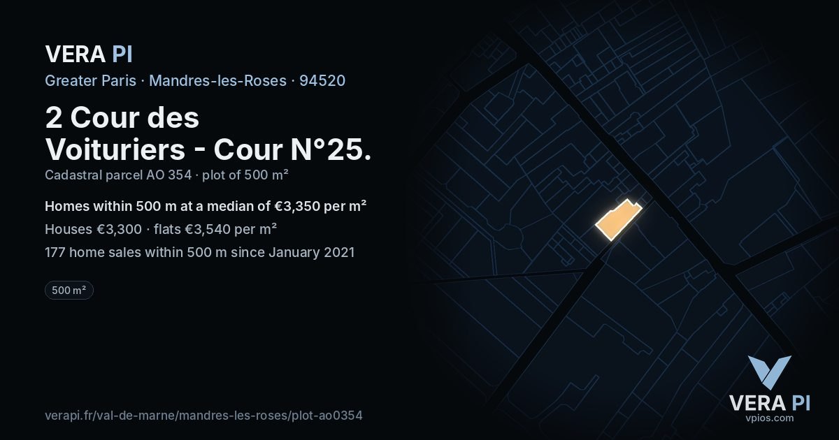 2 Cour des Voituriers - Cour N°25, Mandres-les-Roses at night – the plot lit, the parcels around coloured by the prices near them