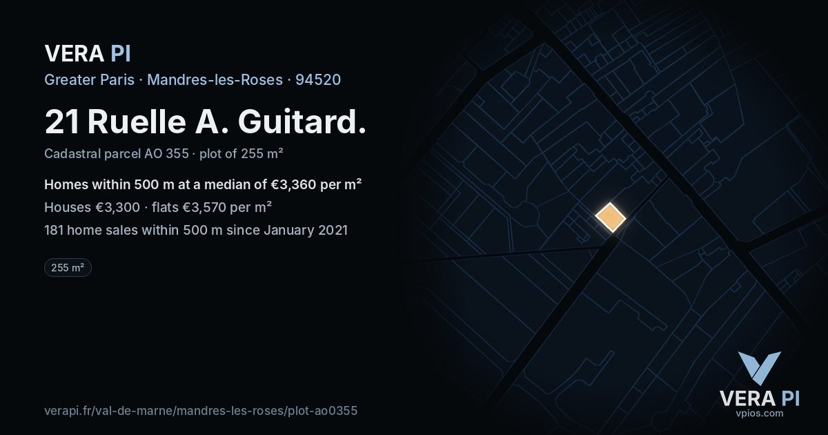 21 Ruelle A. Guitard, Mandres-les-Roses at night – the plot lit, the parcels around coloured by the prices near them