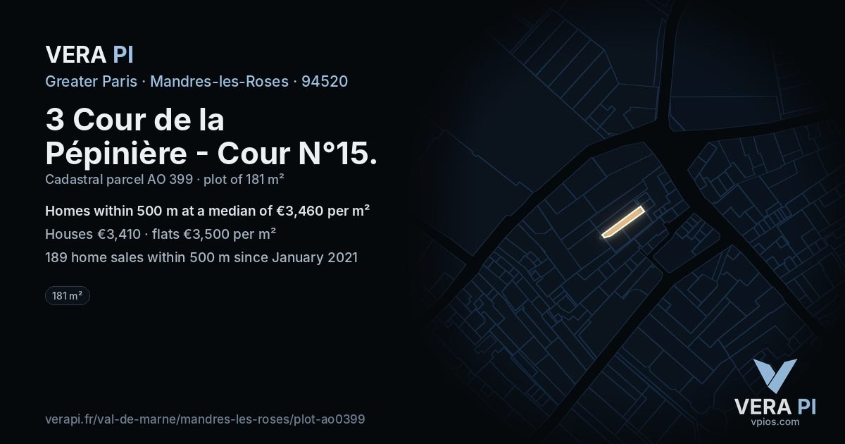 3 Cour de la Pépinière - Cour N°15, Mandres-les-Roses at night – the plot lit, the parcels around coloured by the prices near them
