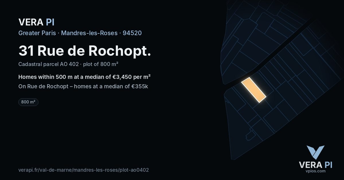 31 Rue de Rochopt, Mandres-les-Roses at night – the plot lit, the parcels around coloured by the prices near them