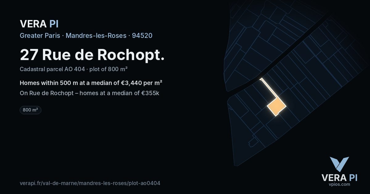 27 Rue de Rochopt, Mandres-les-Roses at night – the plot lit, the parcels around coloured by the prices near them
