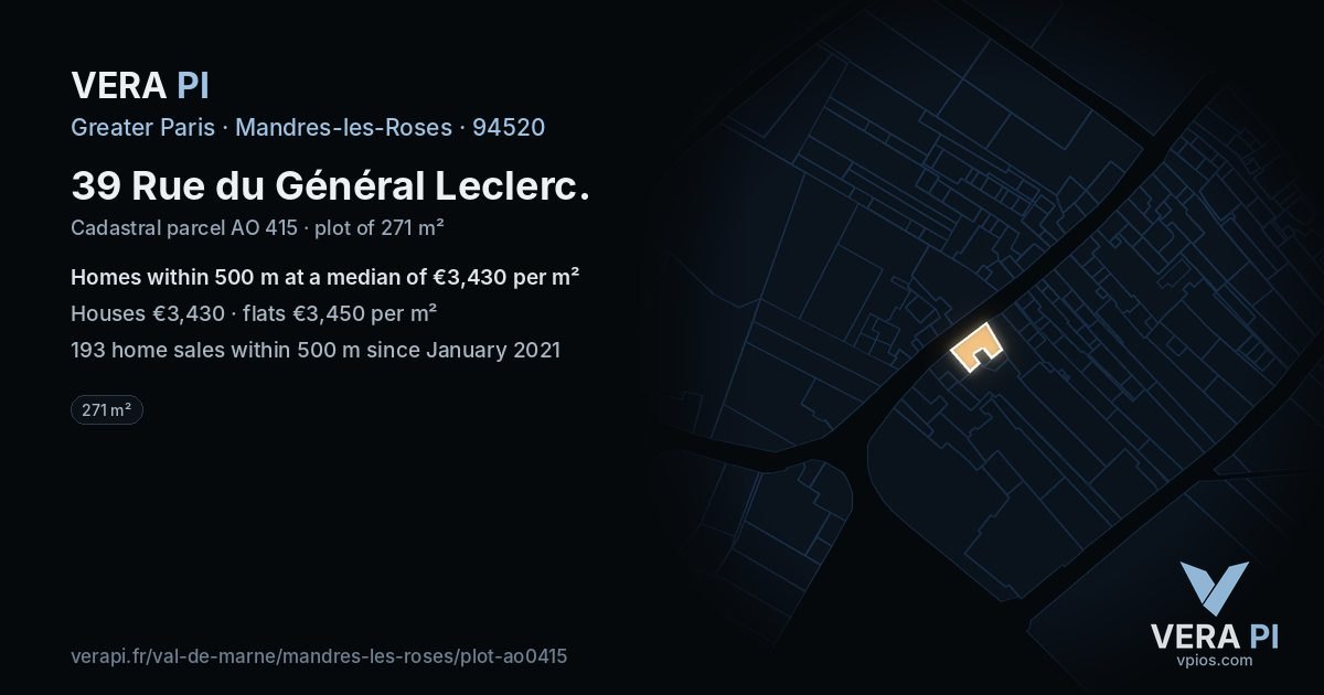 39 Rue du Général Leclerc, Mandres-les-Roses at night – the plot lit, the parcels around coloured by the prices near them