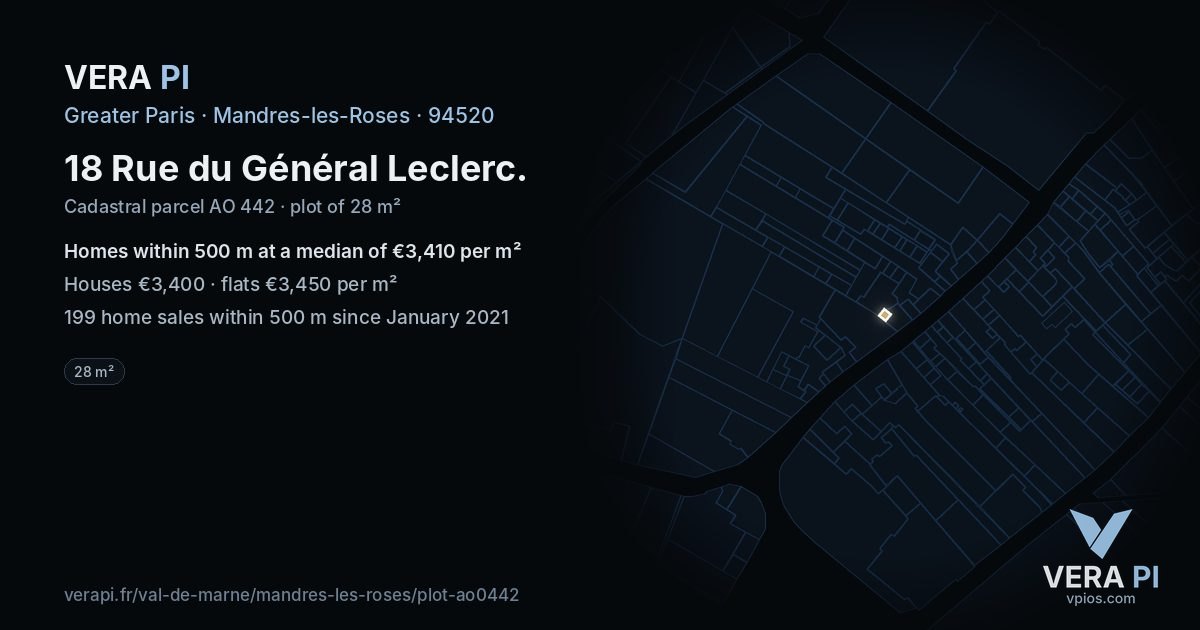 18 Rue du Général Leclerc, Mandres-les-Roses at night – the plot lit, the parcels around coloured by the prices near them