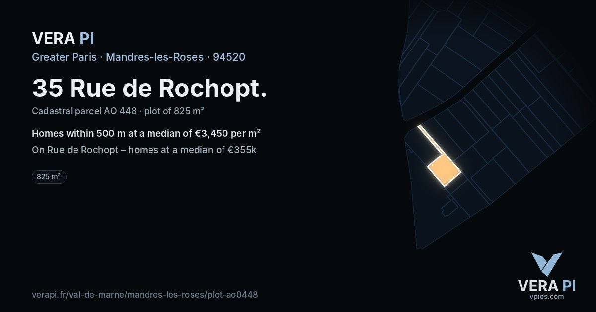 35 Rue de Rochopt, Mandres-les-Roses at night – the plot lit, the parcels around coloured by the prices near them