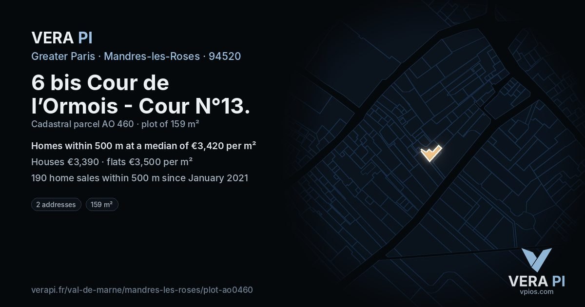 6 bis Cour de l’Ormois - Cour N°13, Mandres-les-Roses at night – the plot lit, the parcels around coloured by the prices near them
