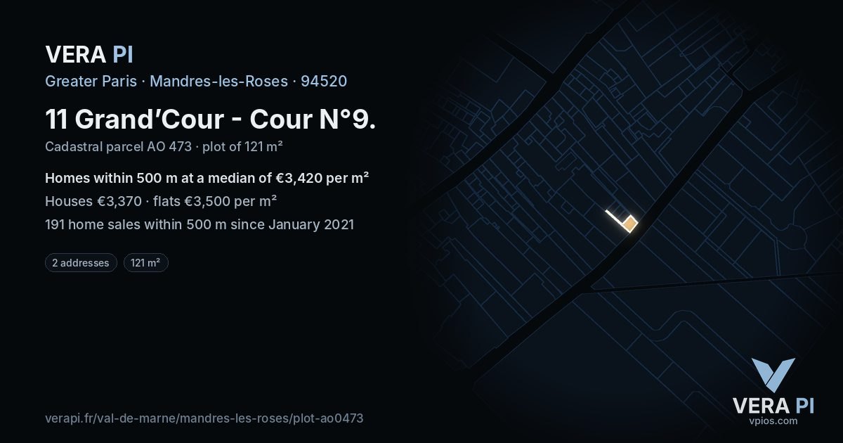 11 Grand’Cour - Cour N°9, Mandres-les-Roses at night – the plot lit, the parcels around coloured by the prices near them