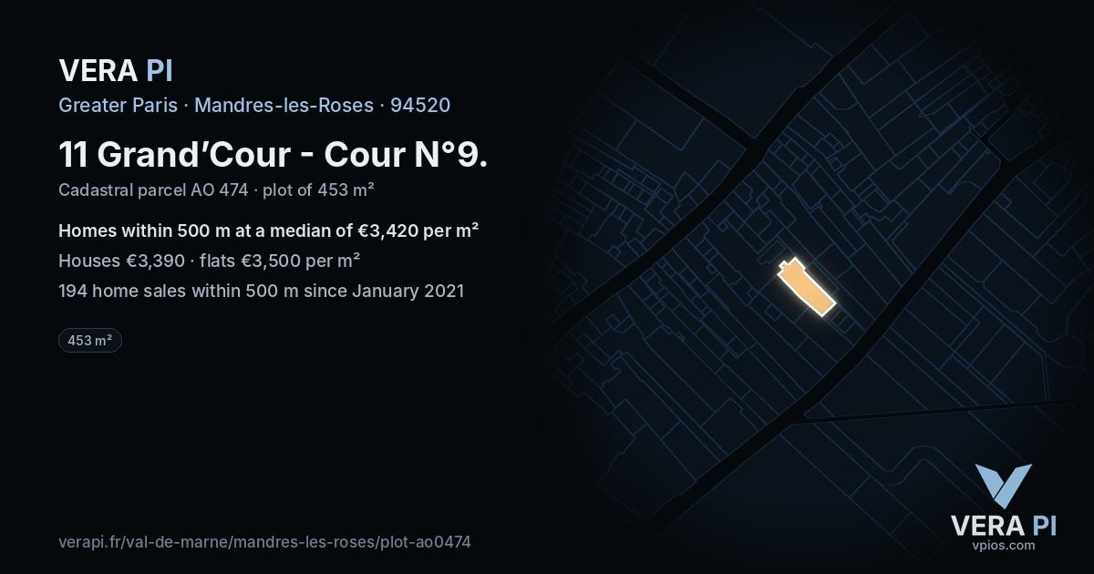 11 Grand’Cour - Cour N°9, Mandres-les-Roses at night – the plot lit, the parcels around coloured by the prices near them