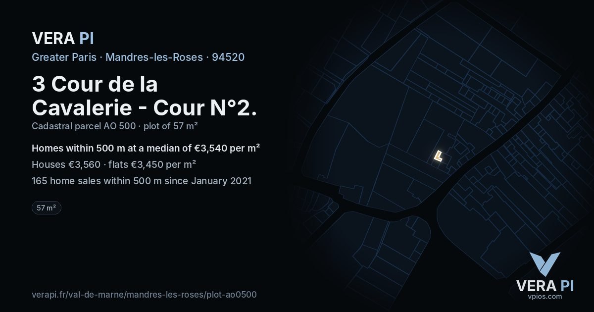 3 Cour de la Cavalerie - Cour N°2, Mandres-les-Roses at night – the plot lit, the parcels around coloured by the prices near them
