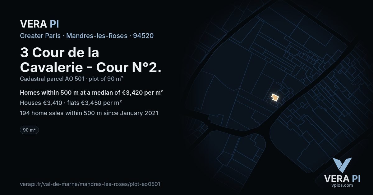 3 Cour de la Cavalerie - Cour N°2, Mandres-les-Roses at night – the plot lit, the parcels around coloured by the prices near them