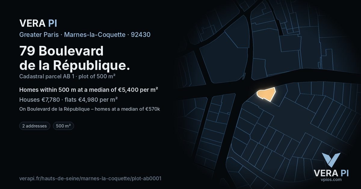 79 Boulevard de la République, Marnes-la-Coquette at night – the plot lit, the parcels around coloured by the prices near them