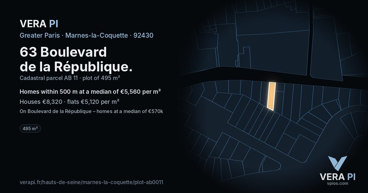 63 Boulevard de la République, Marnes-la-Coquette at night – the plot lit, the parcels around coloured by the prices near them