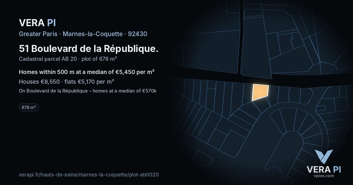 51 Boulevard de la République, Marnes-la-Coquette at night – the plot lit, the parcels around coloured by the prices near them