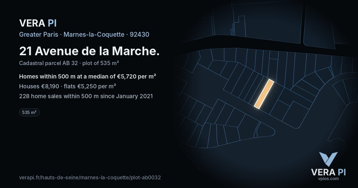 21 Avenue de la Marche, Marnes-la-Coquette at night – the plot lit, the parcels around coloured by the prices near them