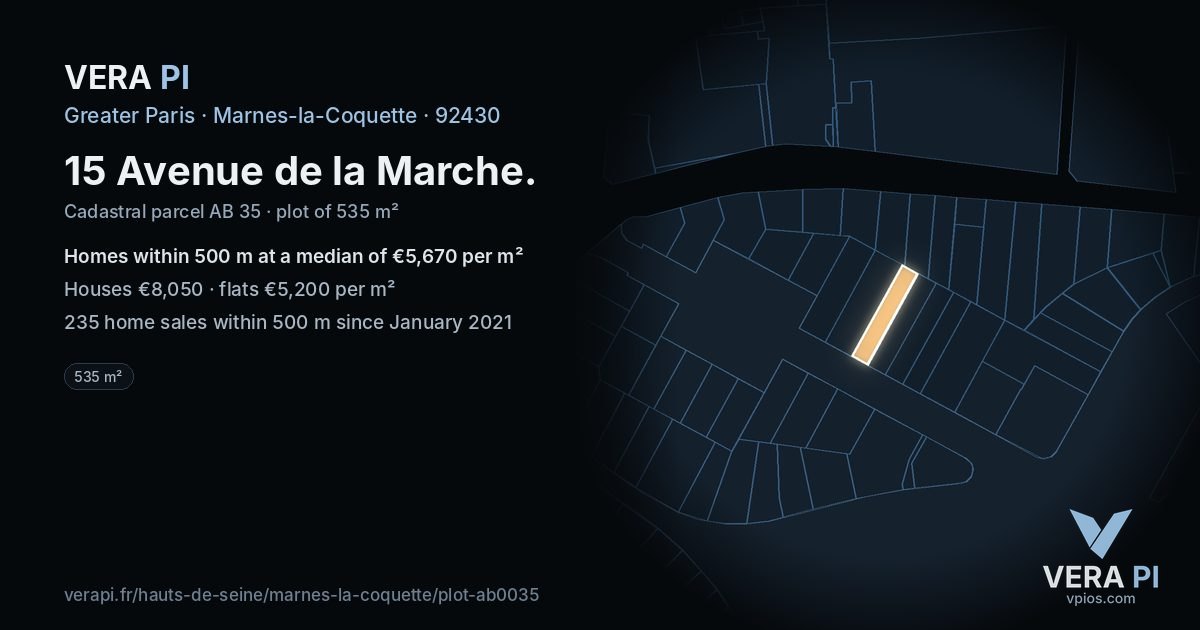 15 Avenue de la Marche, Marnes-la-Coquette at night – the plot lit, the parcels around coloured by the prices near them