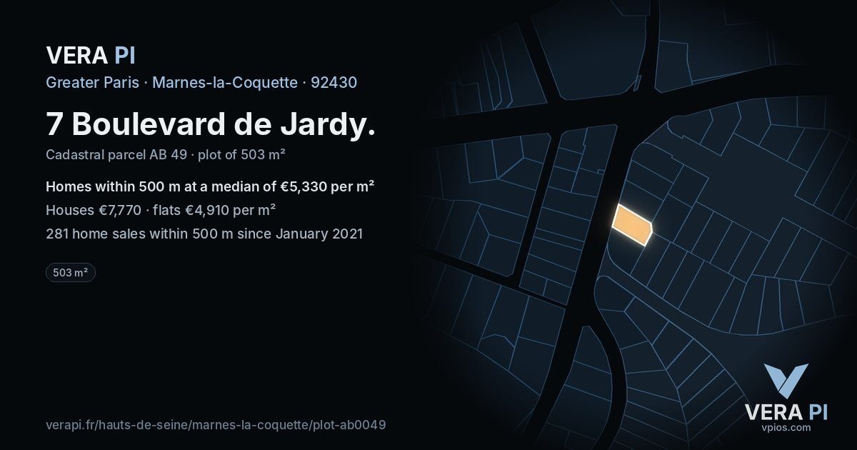 7 Boulevard de Jardy, Marnes-la-Coquette at night – the plot lit, the parcels around coloured by the prices near them