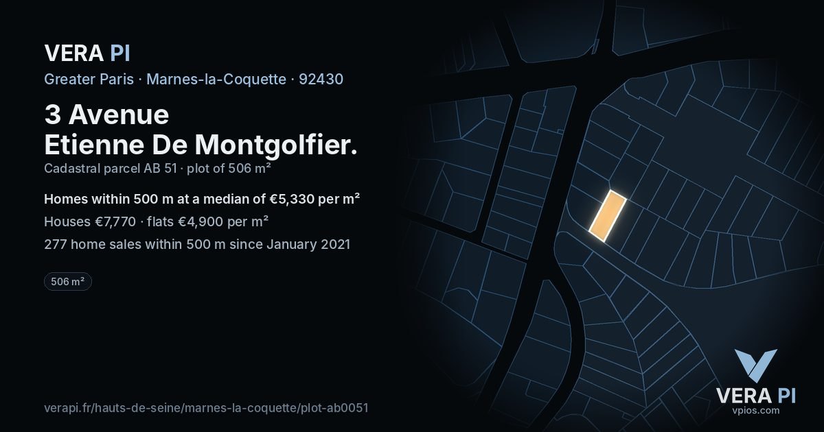 3 Avenue Etienne De Montgolfier, Marnes-la-Coquette at night – the plot lit, the parcels around coloured by the prices near them