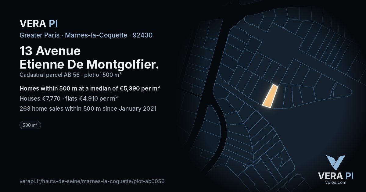 13 Avenue Etienne De Montgolfier, Marnes-la-Coquette at night – the plot lit, the parcels around coloured by the prices near them