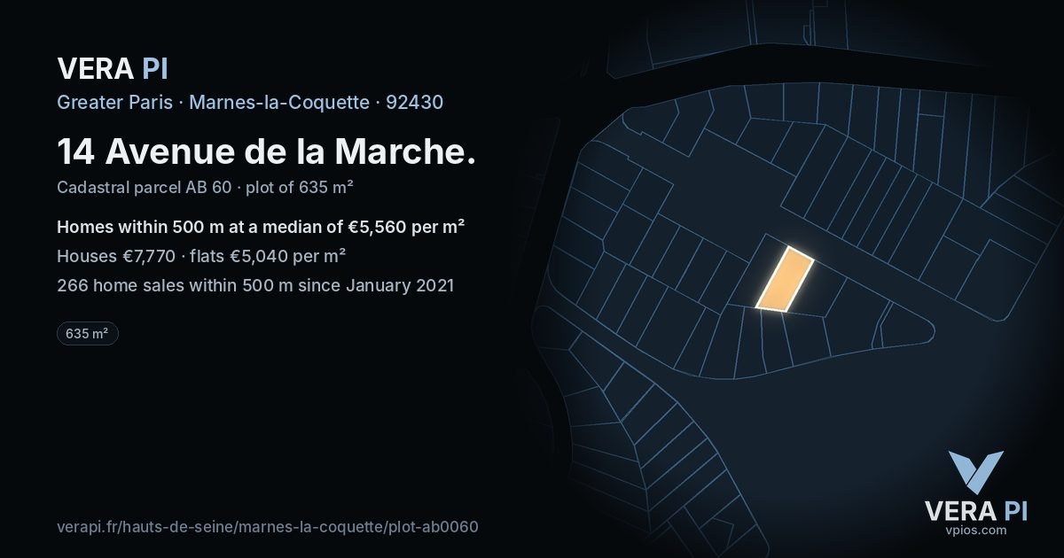 14 Avenue de la Marche, Marnes-la-Coquette at night – the plot lit, the parcels around coloured by the prices near them
