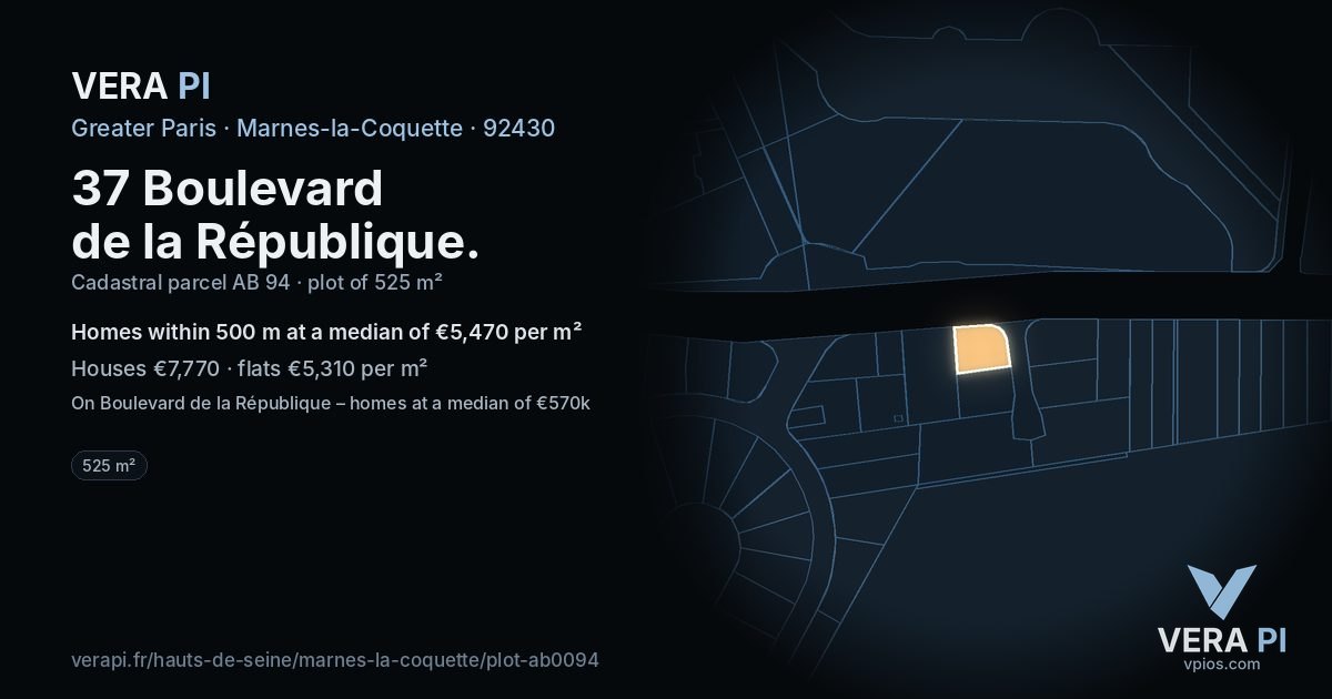 37 Boulevard de la République, Marnes-la-Coquette at night – the plot lit, the parcels around coloured by the prices near them