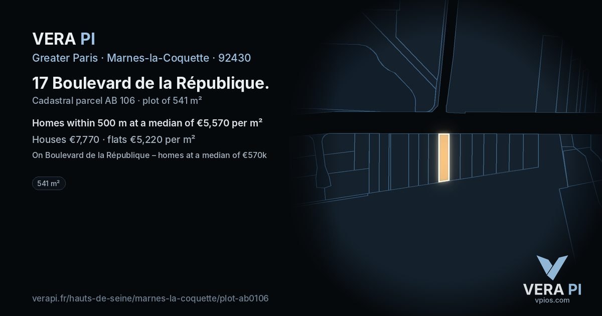 17 Boulevard de la République, Marnes-la-Coquette at night – the plot lit, the parcels around coloured by the prices near them