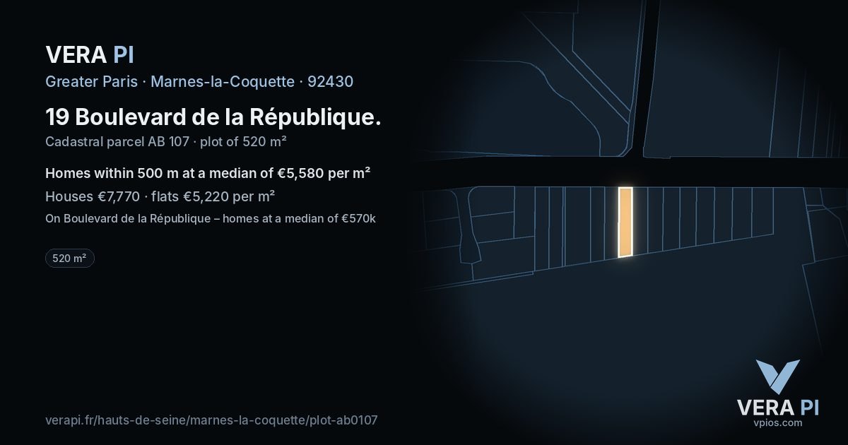 19 Boulevard de la République, Marnes-la-Coquette at night – the plot lit, the parcels around coloured by the prices near them