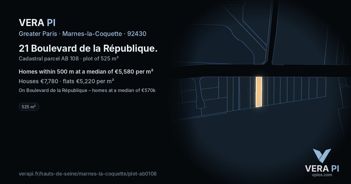 21 Boulevard de la République, Marnes-la-Coquette at night – the plot lit, the parcels around coloured by the prices near them