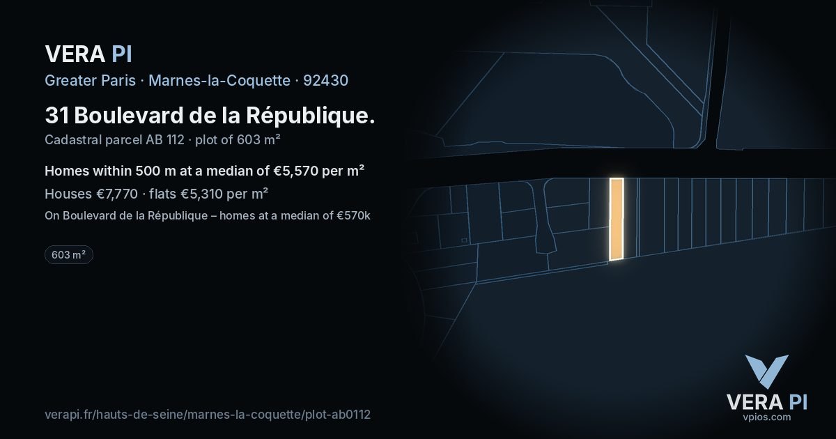 31 Boulevard de la République, Marnes-la-Coquette at night – the plot lit, the parcels around coloured by the prices near them