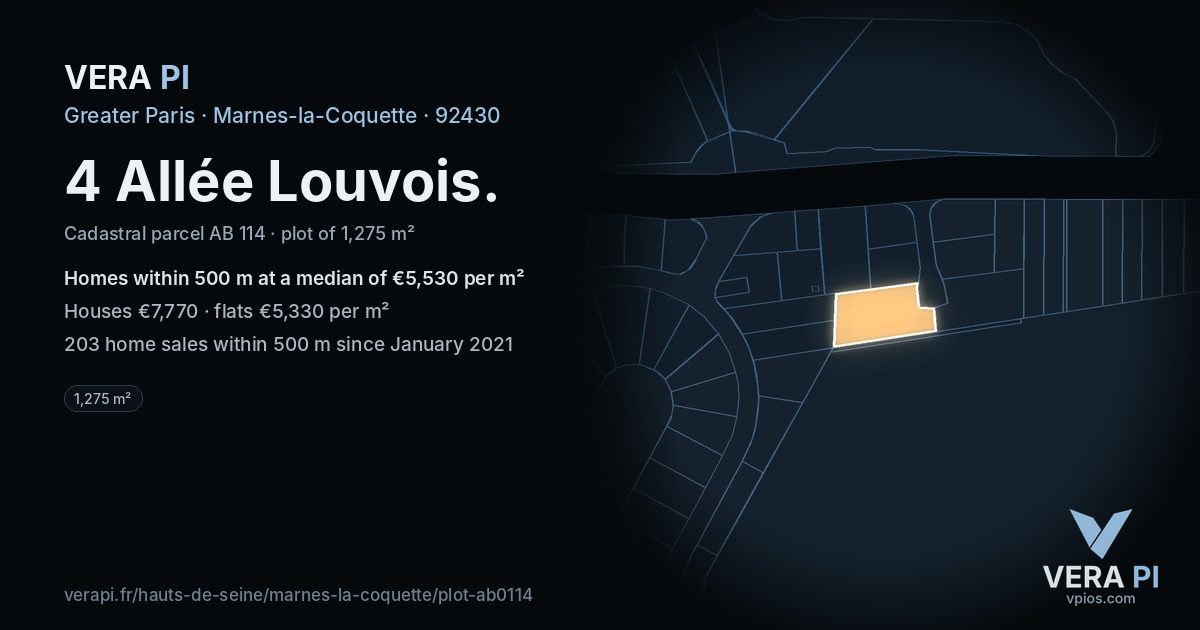 4 Allée Louvois, Marnes-la-Coquette at night – the plot lit, the parcels around coloured by the prices near them