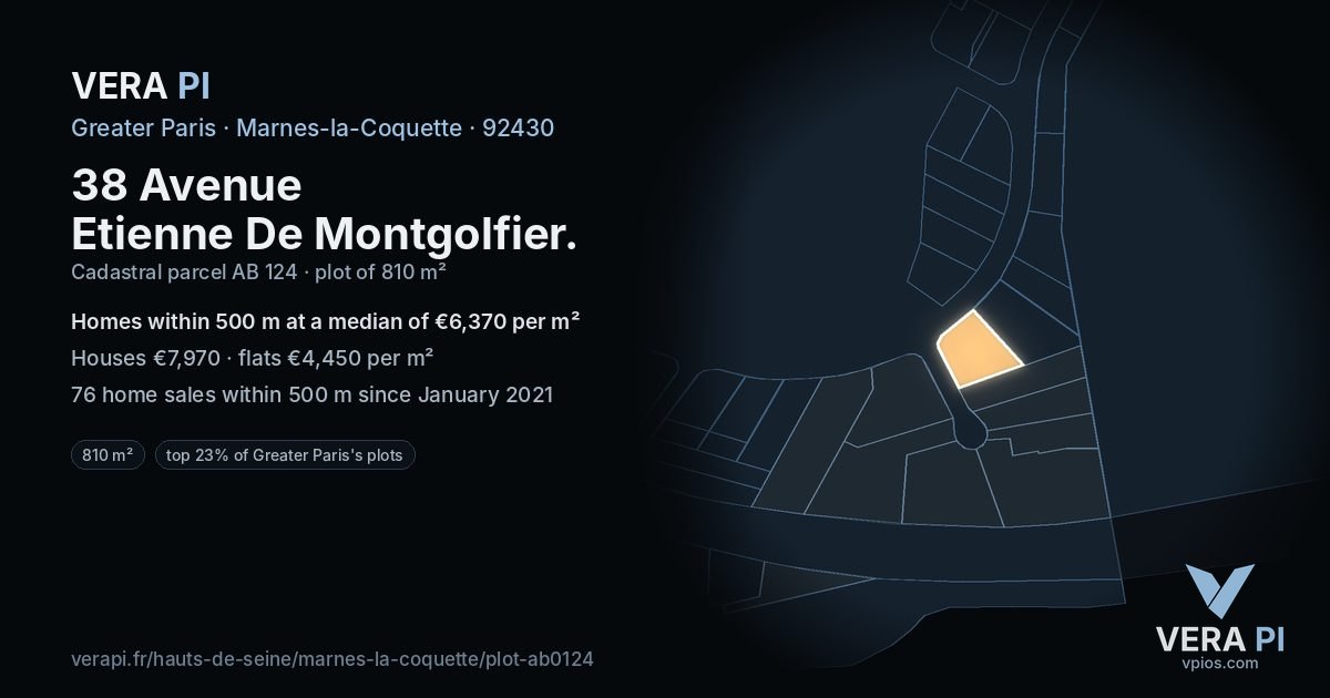 38 Avenue Etienne De Montgolfier, Marnes-la-Coquette at night – the plot lit, the parcels around coloured by the prices near them