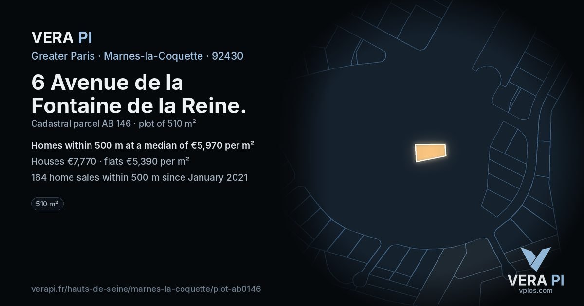 6 Avenue de la Fontaine de la Reine, Marnes-la-Coquette at night – the plot lit, the parcels around coloured by the prices near them