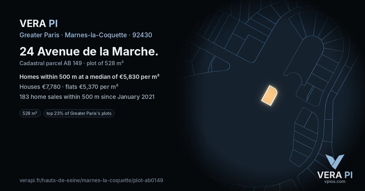 24 Avenue de la Marche, Marnes-la-Coquette at night – the plot lit, the parcels around coloured by the prices near them
