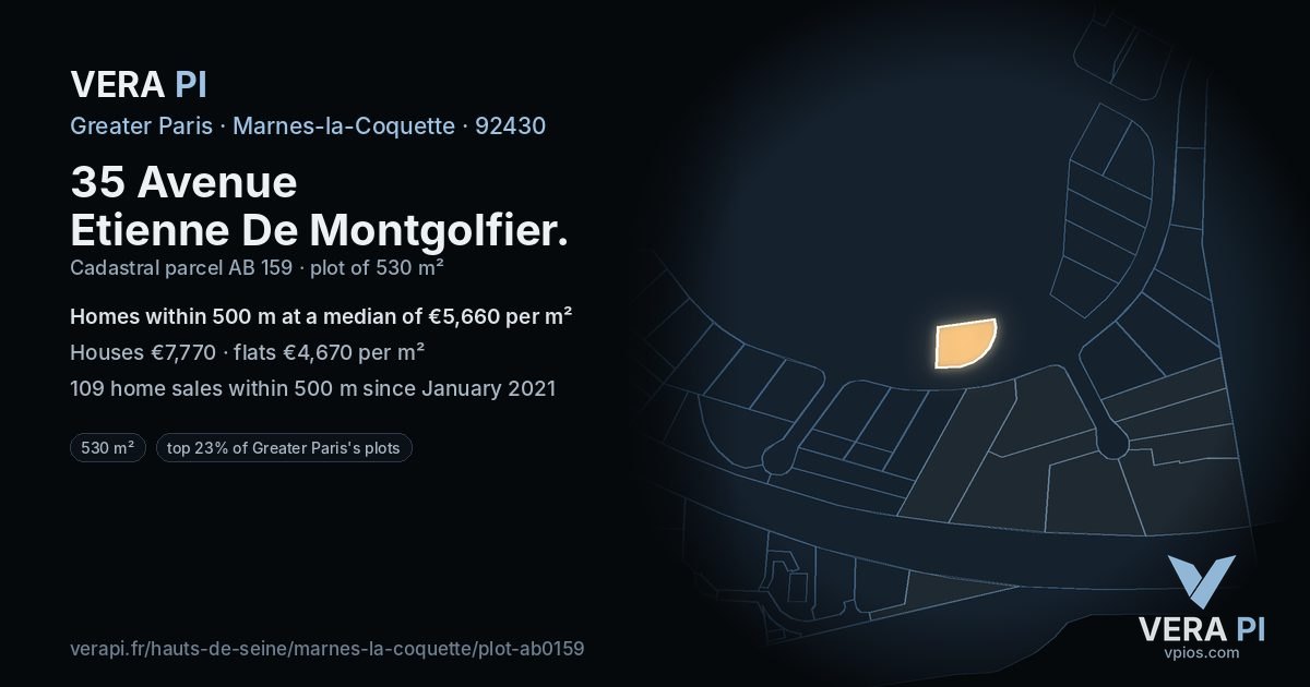 35 Avenue Etienne De Montgolfier, Marnes-la-Coquette at night – the plot lit, the parcels around coloured by the prices near them