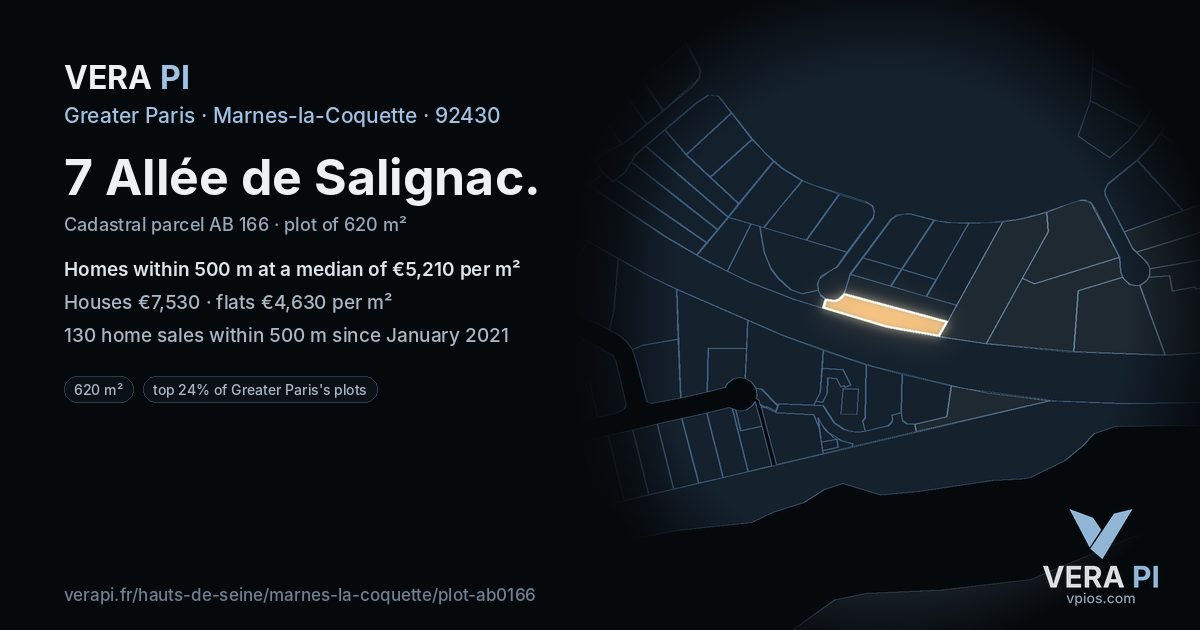 7 Allée de Salignac, Marnes-la-Coquette at night – the plot lit, the parcels around coloured by the prices near them