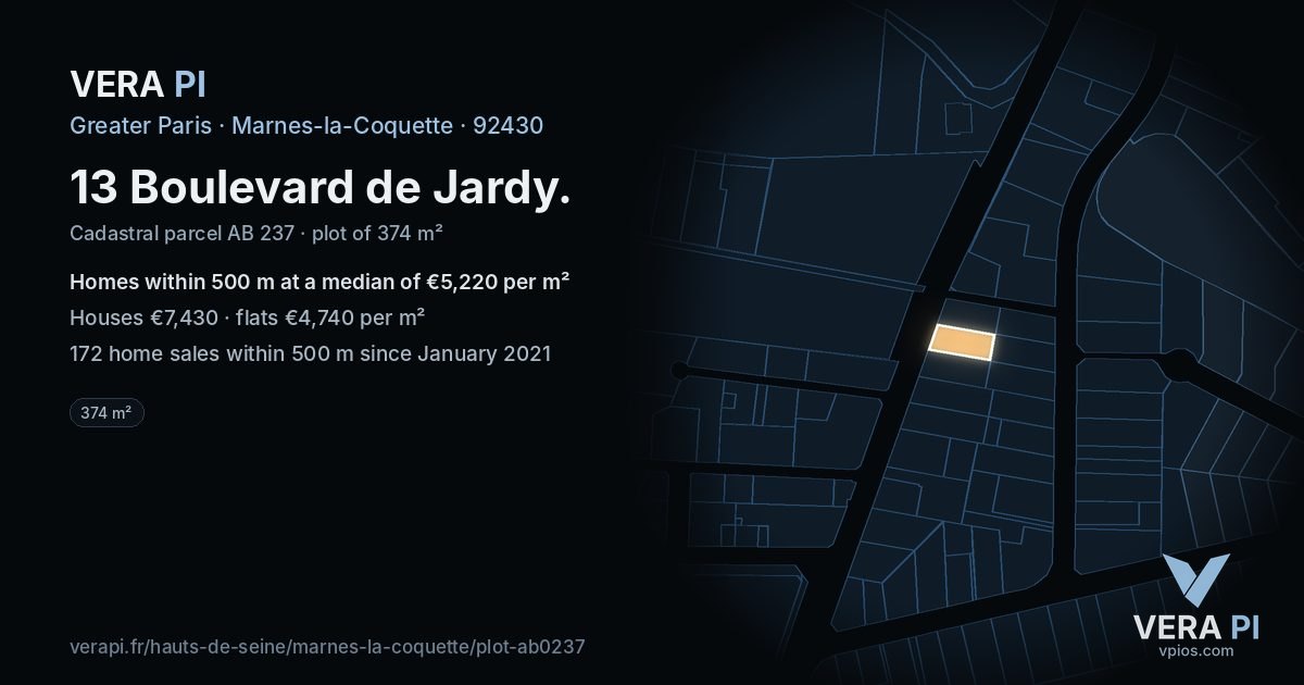 13 Boulevard de Jardy, Marnes-la-Coquette at night – the plot lit, the parcels around coloured by the prices near them